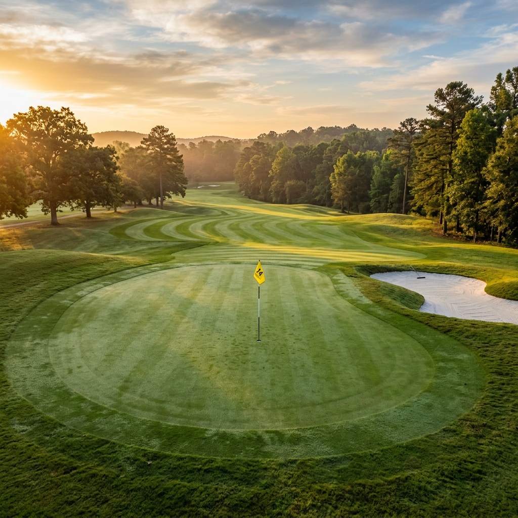 Beautiful golf course green at sunrise